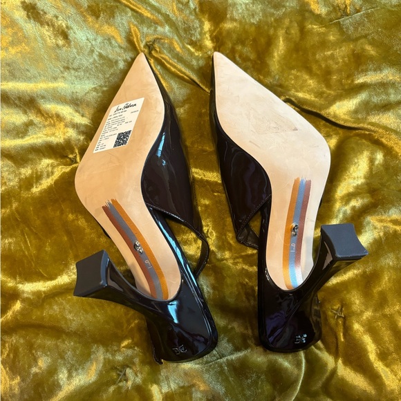 NWOT Elegant Chocolate Brown Patent Leather Slingback Heels - Picture 3 of 5